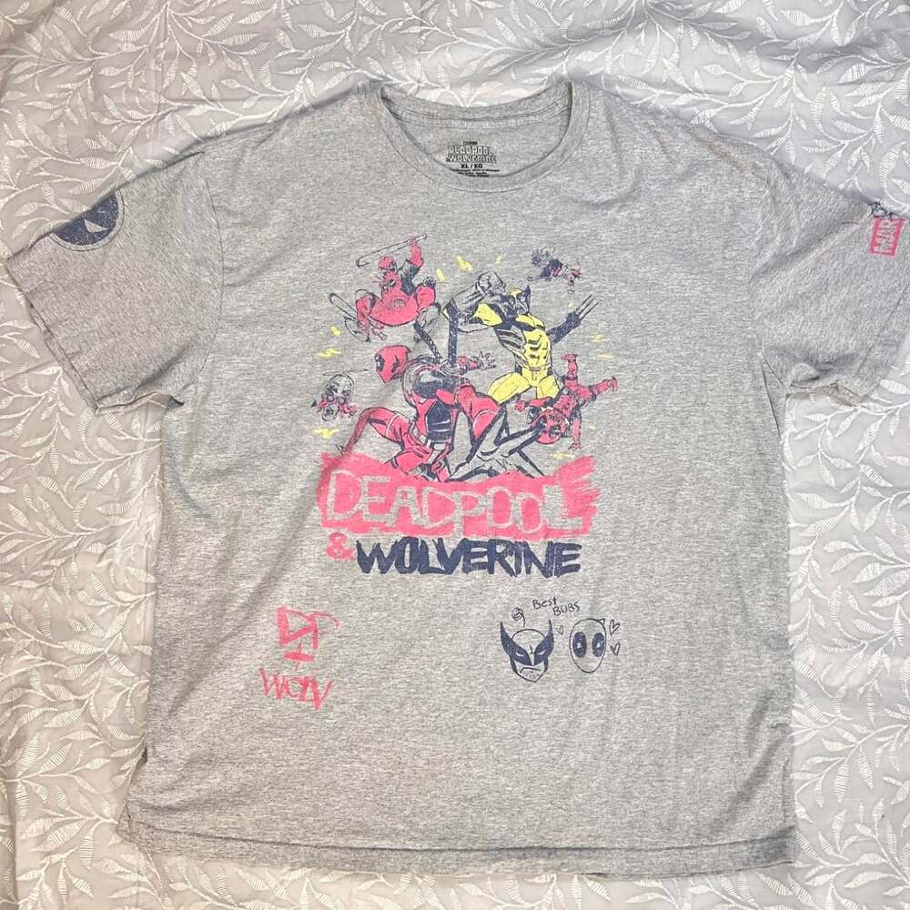 Marvel Deadpool and Wolverine Best Buds Graphic T-Shirt Gray XL